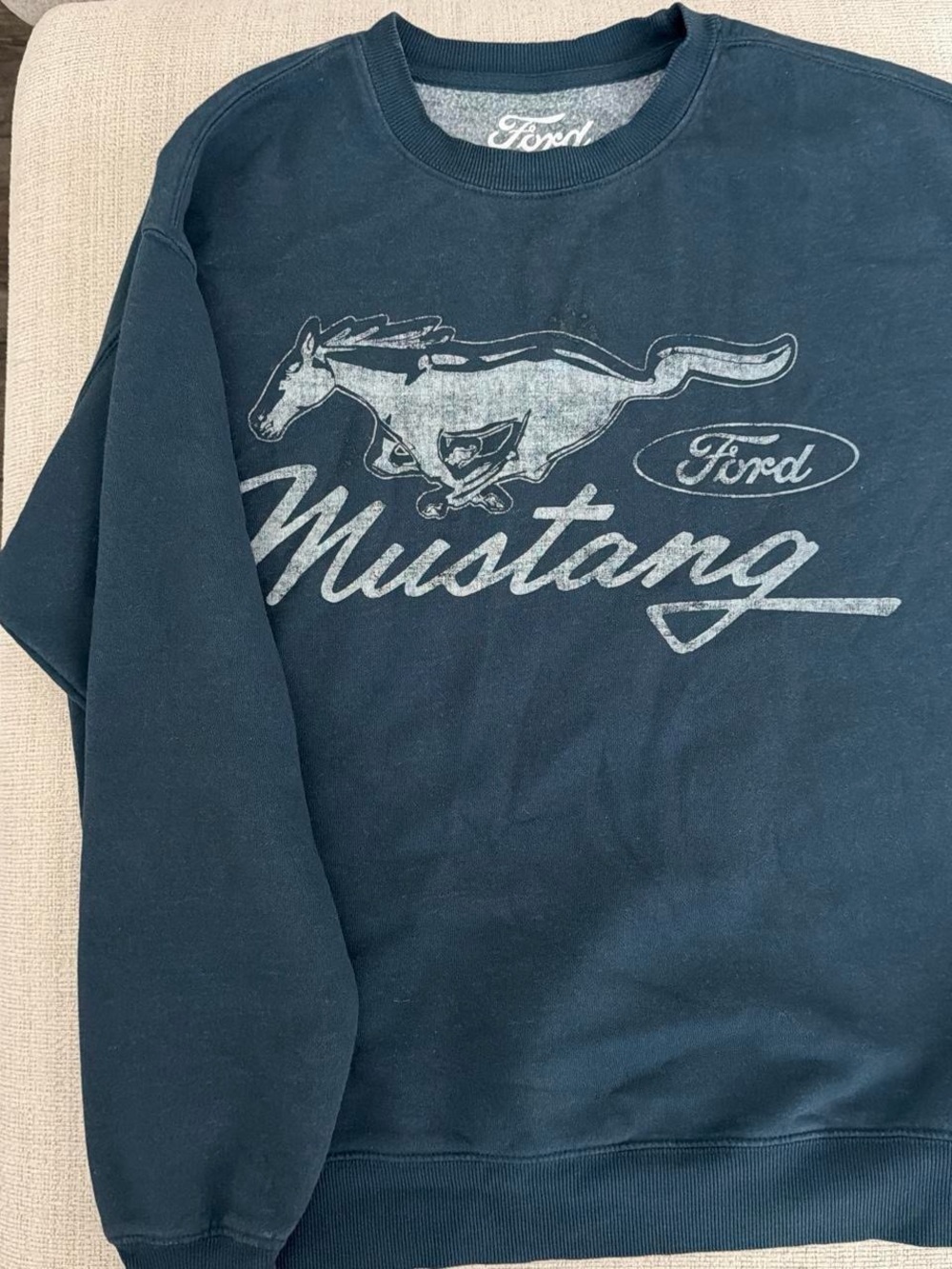 Ford Navy Mustang Pullover Sweatshirt with Vintage Logo
